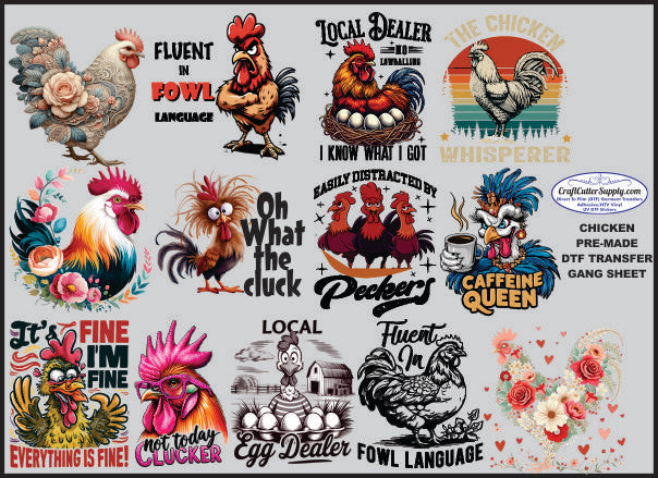 Pre Made Funny Chicken DTF Gang Sheet