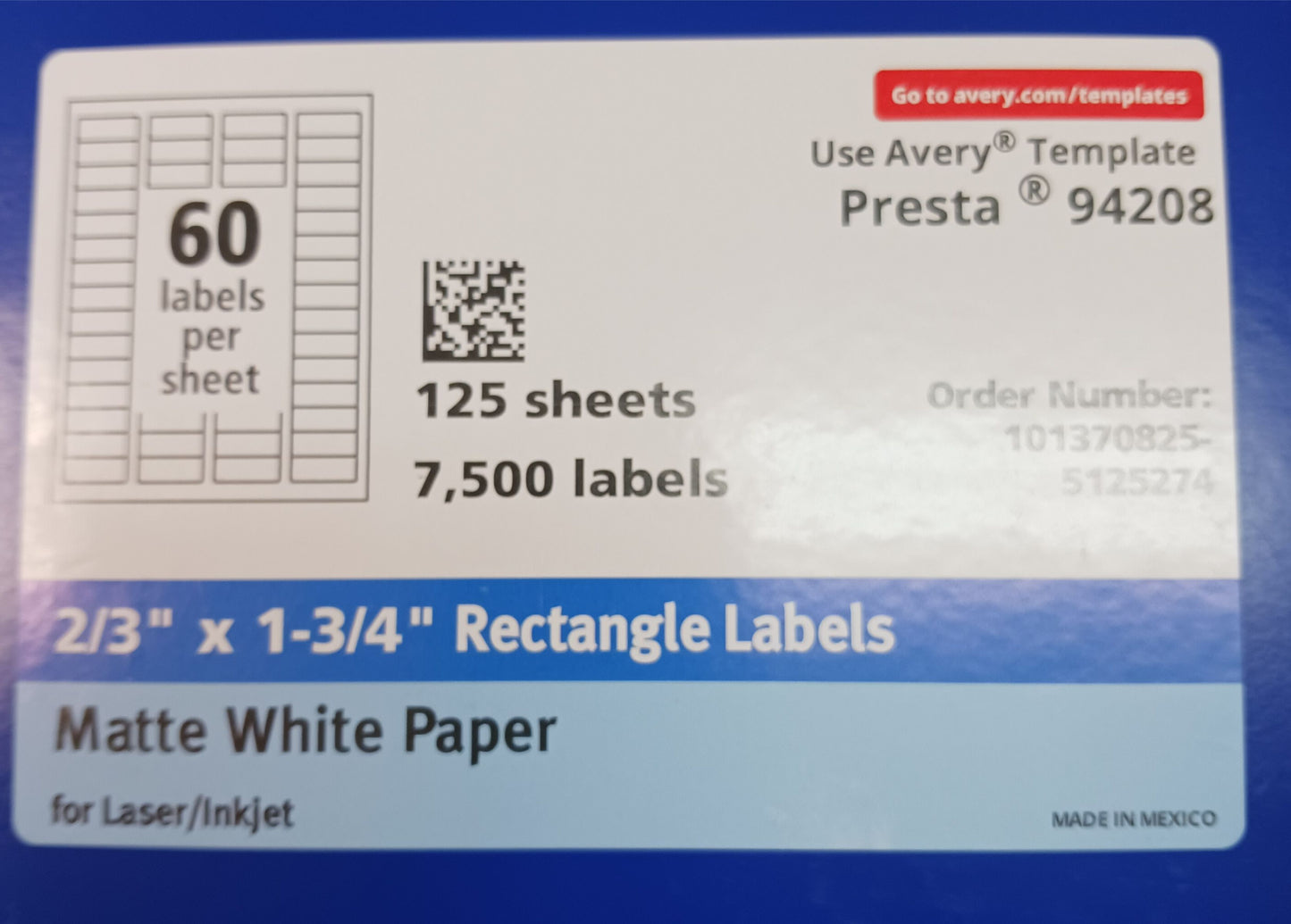 Avery Labels 2/3in x 1 3/4in Rectangle Labels Matte White - 125 Sheets