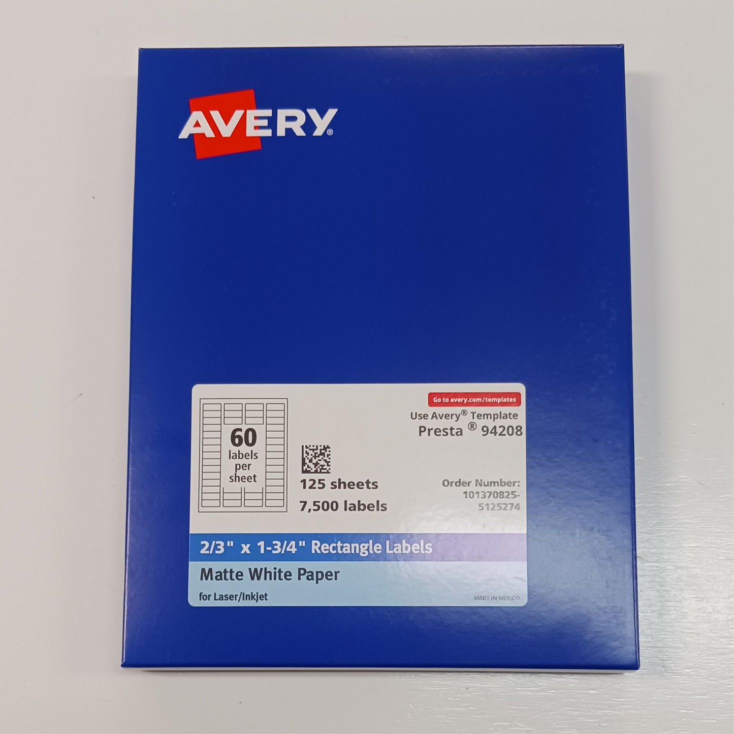 Avery Labels 2/3in x 1 3/4in Rectangle Labels Matte White - 125 Sheets