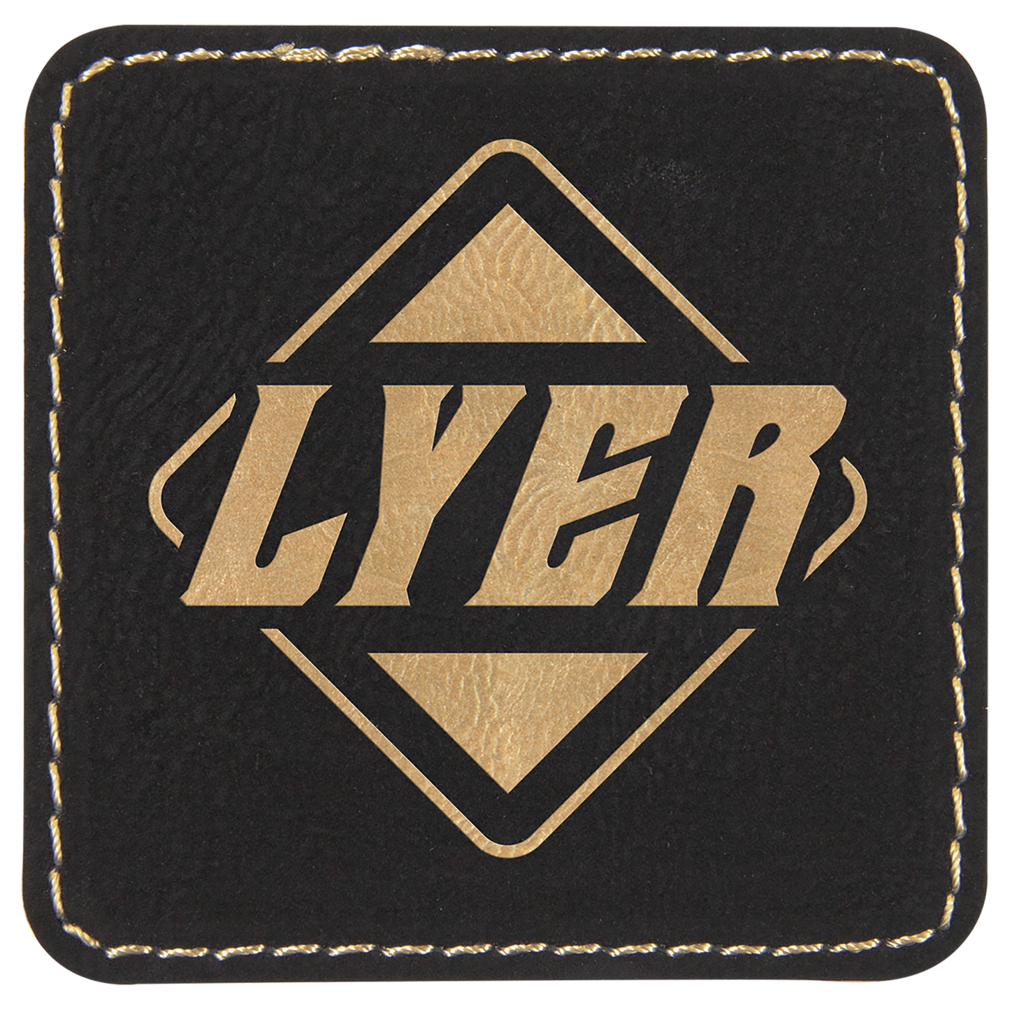 2 1/2" x 2 1/2" Square Black Gold Laserable/DTF/UV DTF Leatherette Patch with Heat Adhesive