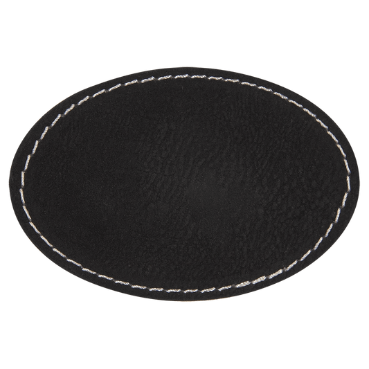 3 1/2" x 2 1/2" Oval Black Silver Laserable/DTF/UV DTF Leatherette Patch with Heat Adhesive