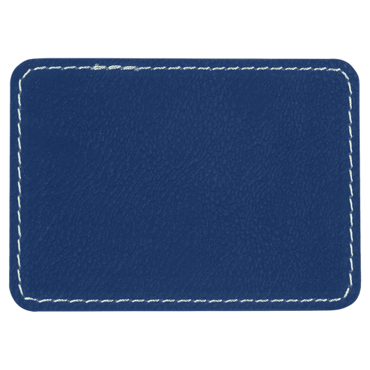 3 1/2" x 2 1/2" Rectangle Blue/Silver Laserable/DTF/UV DTF Leatherette Patch with Heat Adhesive