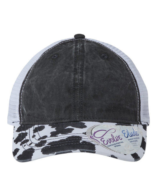 Infinity Her - Women's Printed Visor with Mesh Back Cap - JANET Cow Pattern (Ponytail Hat)
