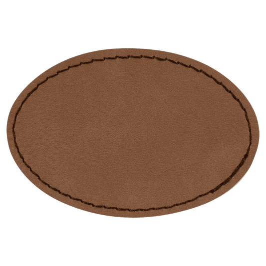 3 1/2" x 2 1/2" Oval Dark Brown Laserable/DTF/UV DTF Leatherette Patch with Heat Adhesive