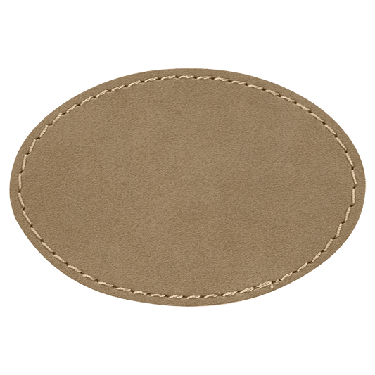 3 1/2" x 2 1/2" Oval Light Brown Laserable/DTF/UV DTF Leatherette Patch with Heat Adhesive