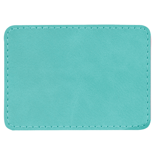 3" x 2" Rectangle Teal Laserable/DTF/UV DTF Leatherette Patch with Heat Adhesive