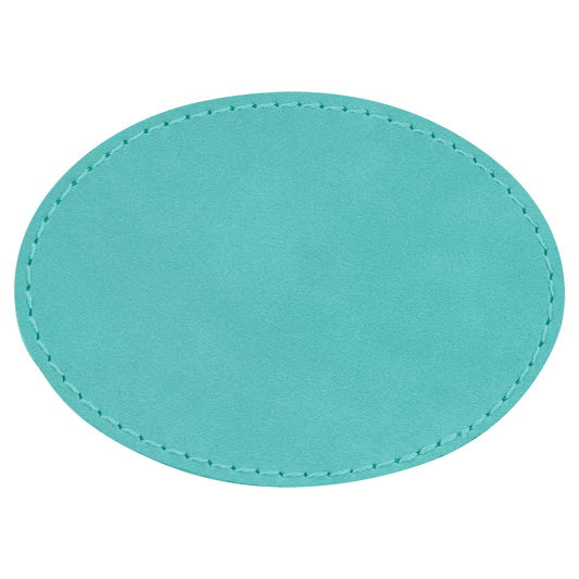 3" x 2" Oval Teal Laserable/DTF/UV DTF Leatherette Patch with Heat Adhesive