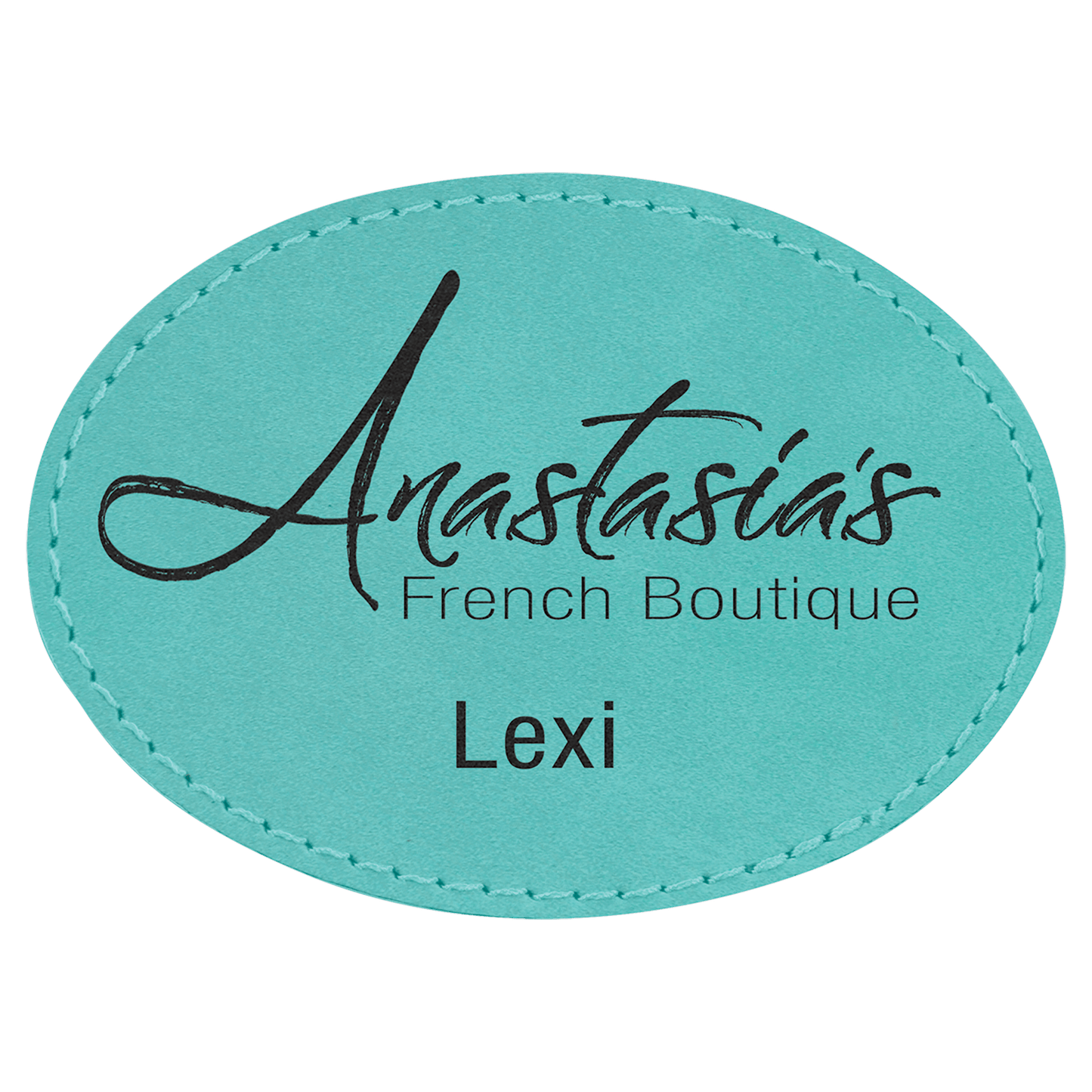 3" x 2" Oval Teal Laserable/DTF/UV DTF Leatherette Patch with Heat Adhesive