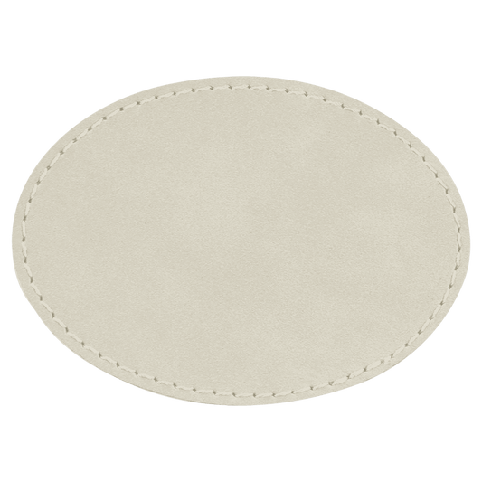 3" x 2" Oval White Laserable/DTF/UV DTF Leatherette Patch with Heat Adhesive