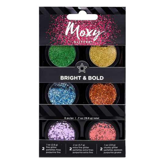 Moxy Glitter Value Pack "Bright And Bold" -Mixed Glitter Pots 6 Piece Set - CraftCutterSupply.com