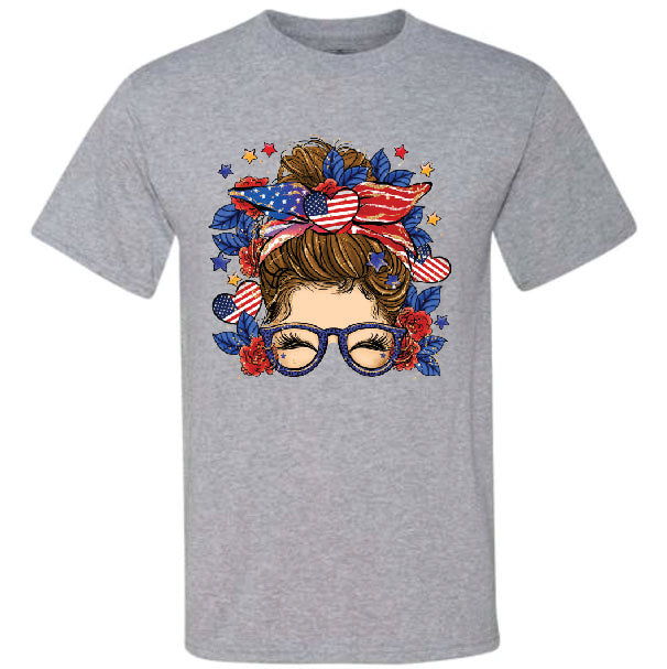 4th Of July Messy Bun Girl (CCS DTF Transfer Only)