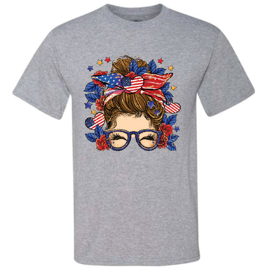 4th Of July Messy Bun Girl (CCS DTF Transfer Only)