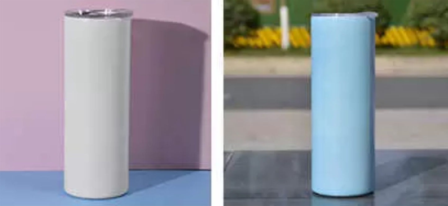 UV Color Changing 20oz Skinny Straight Sublimation Tumbler - White To Blue