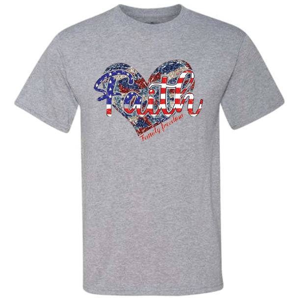 Faith Family Freedom Glitter Heart (CCS DTF Transfer Only)