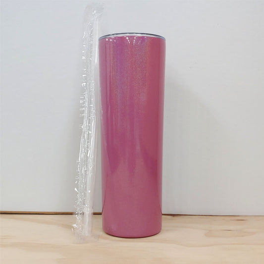20oz Skinny Straight Sublimation Tumbler - Holo Glitter Pink CLEARANCE