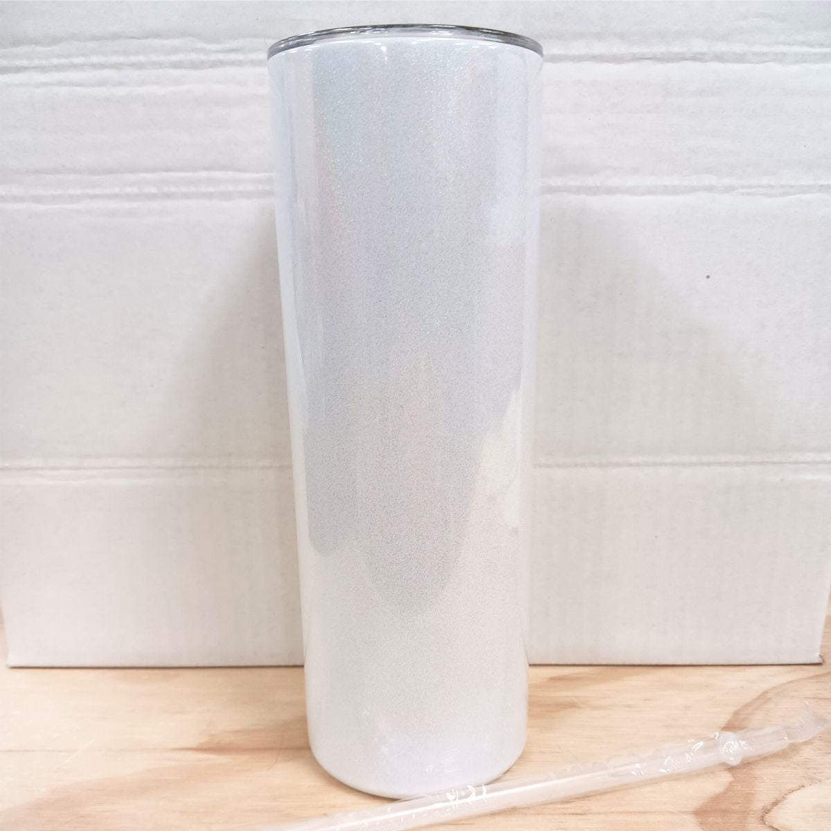 20oz Skinny Straight Sublimation Tumbler - Holo Glitter White