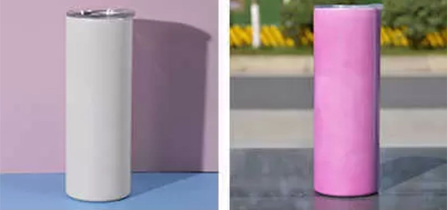 UV Color Changing 20oz Skinny Straight SublimationTumbler - White To Pink