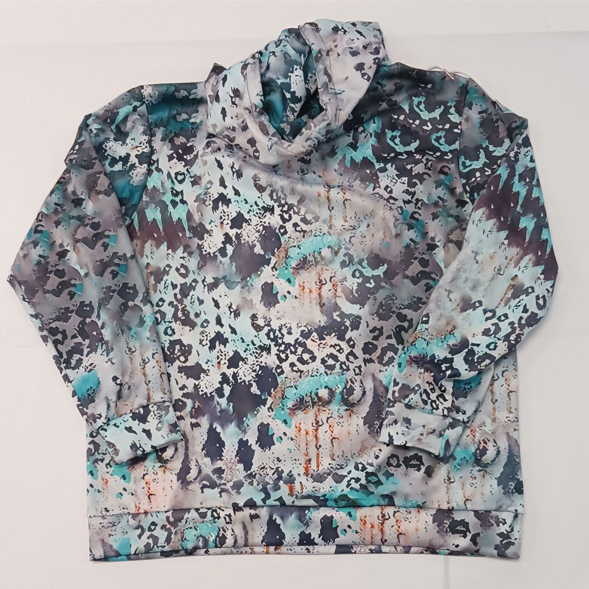 100% Polyester Sublimation Hoodie - Teal, Black, Grey, Orange Pattern CLEARANCE A