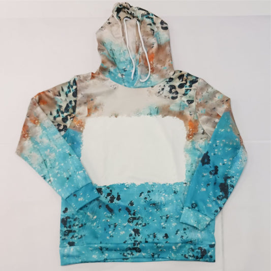 100% Polyester Sublimation Hoodie - Teal Bottom Tan Top Pattern