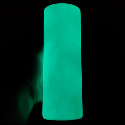 Glow In The Dark 20oz Skinny Straight Sublimation Tumbler - White Cup Glows Greenish Blue