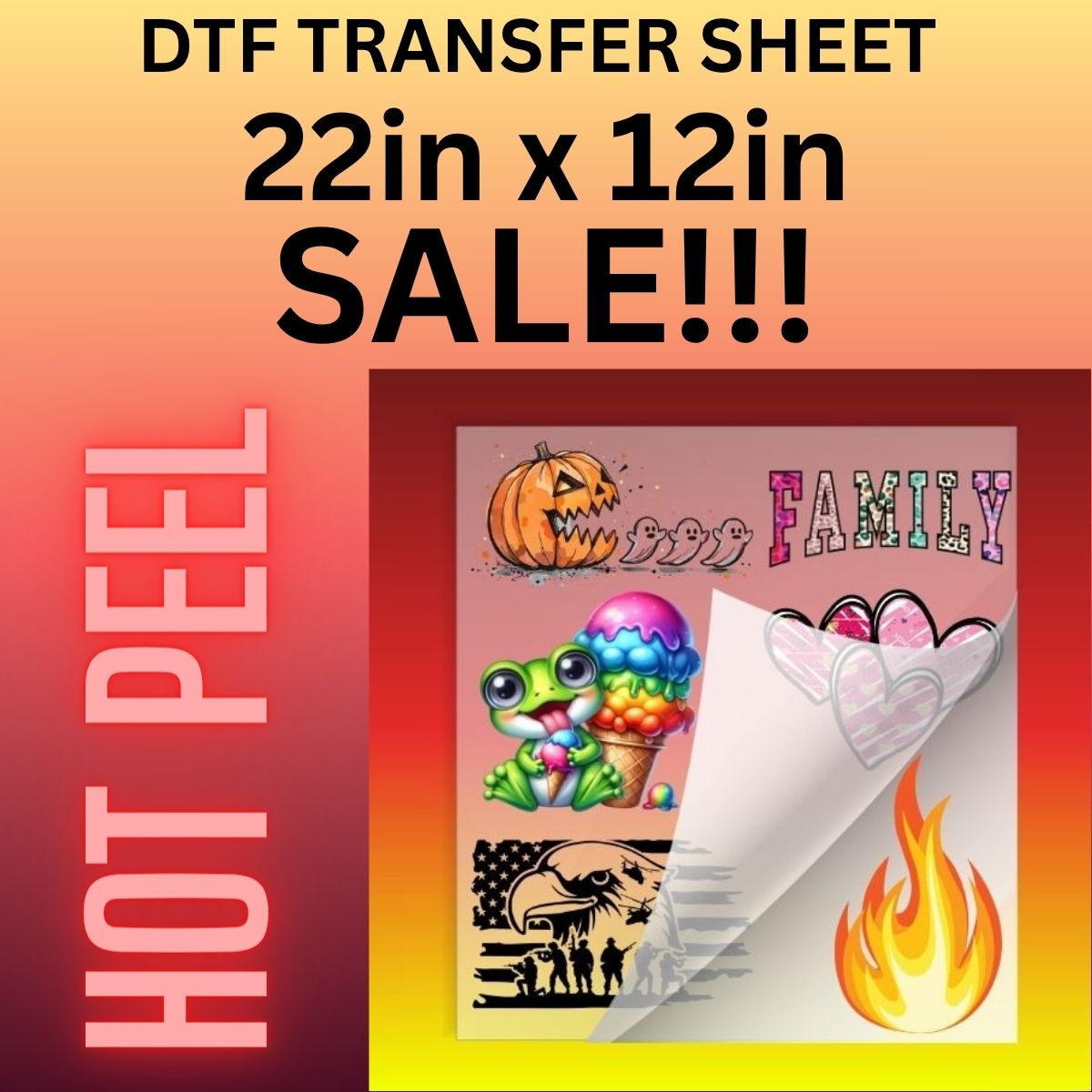 Sale - 22in x 12in Gang Sheet HOT Peel
