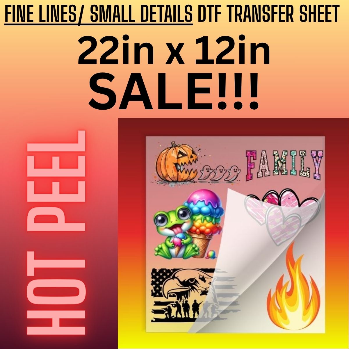 Sale - 22in x 12in Gang Sheet HOT Peel Fine lines/Small Details