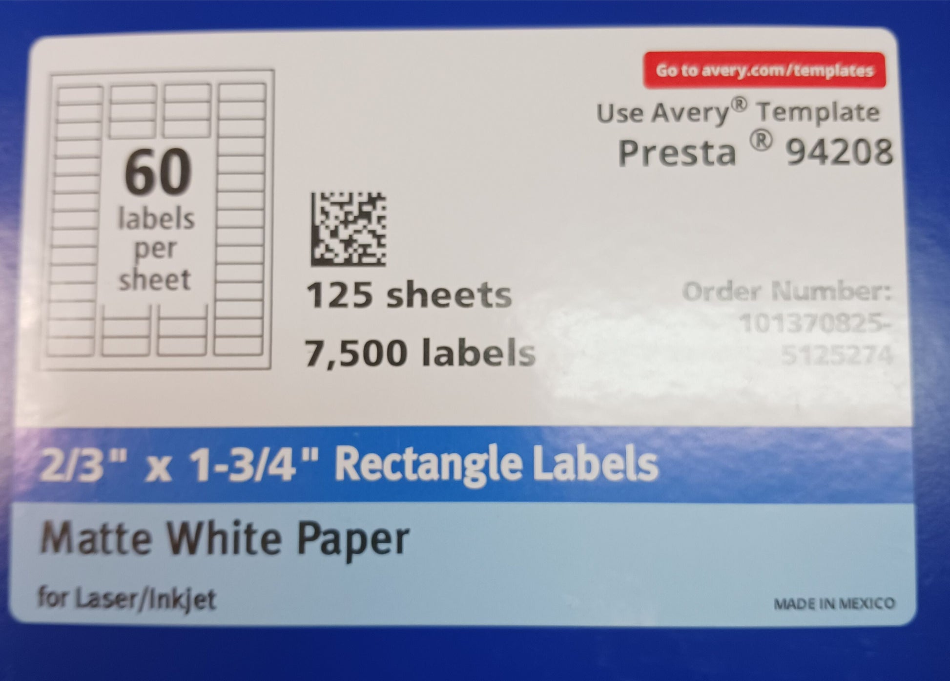 Avery Labels 2/3in x 1 3/4in Rectangle Labels Matte White - 125 Sheets ...