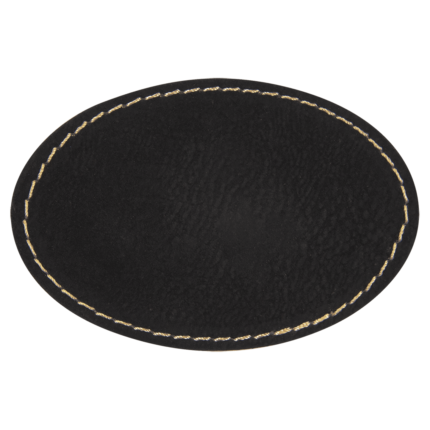 3" x 2" Oval Black Gold Laserable/DTF/UV DTF Leatherette Patch with Heat Adhesive