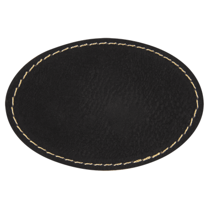 3" x 2" Oval Black Gold Laserable/DTF/UV DTF Leatherette Patch with Heat Adhesive