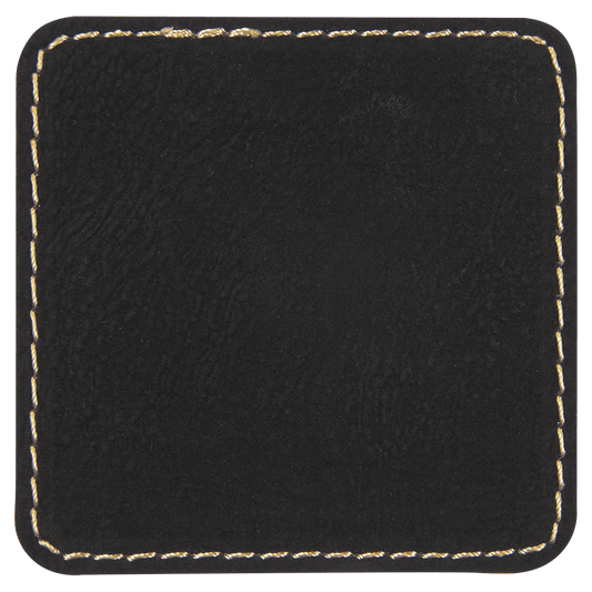 2 1/2" x 2 1/2" Square Black Gold Laserable/DTF/UV DTF Leatherette Patch with Heat Adhesive