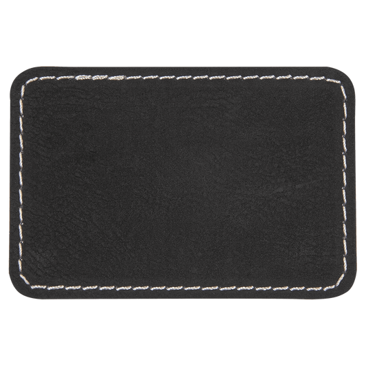 3" x 2" Rectangle Black Silver Laserable/DTF/UV DTF Leatherette Patch with Heat Adhesive