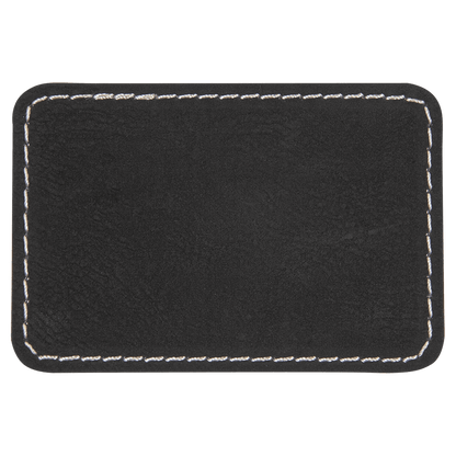 3 1/2" x 2 1/2" Rectangle Black Silver Laserable/DTF/UV DTF Leatherette Patch with Heat Adhesive