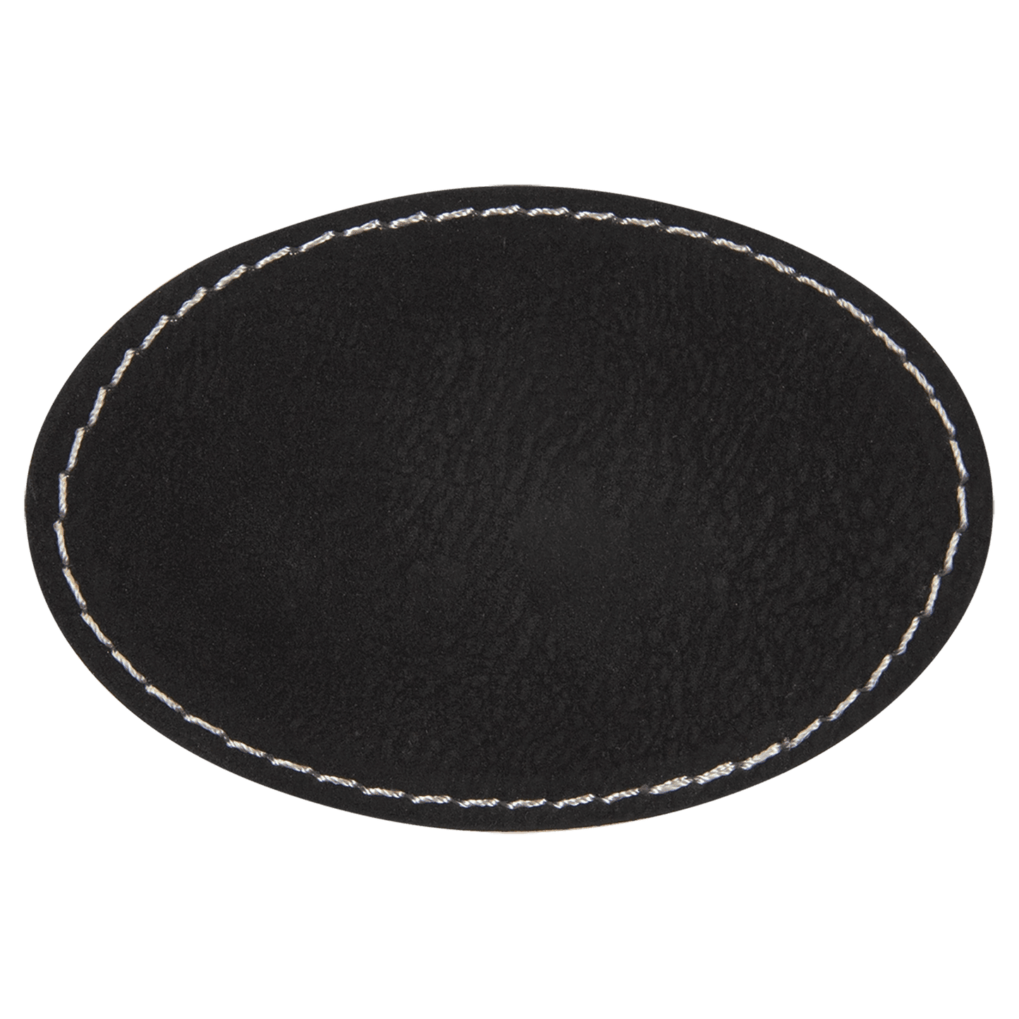 3" x 2" Oval Black Silver Laserable/DTF/UV DTF Leatherette Patch with Heat Adhesive