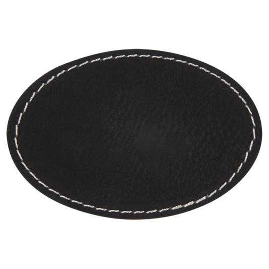 3 1/2" x 2 1/2" Oval Blue/Silver Laserable/DTF/UV DTF Leatherette Patch with Heat Adhesive