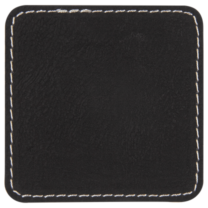 2 1/2" x 2 1/2" Square Black Silver Laserable/DTF/UV DTF Leatherette Patch with Heat Adhesive