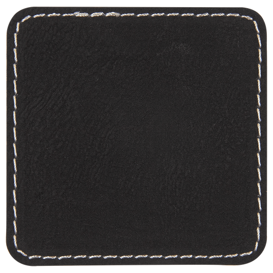 2 1/2" x 2 1/2" Square Black Silver Laserable/DTF/UV DTF Leatherette Patch with Heat Adhesive