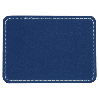 3 1/2" x 2 1/2" Rectangle Blue/Silver Laserable/DTF/UV DTF Leatherette Patch with Heat Adhesive