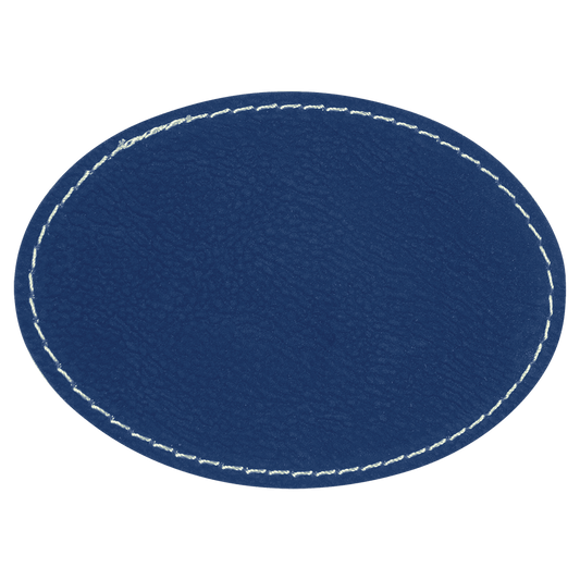 3" x 2" Oval Blue/Silver Laserable/DTF/UV DTF Leatherette Patch with Heat Adhesive