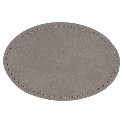 3" x 2" Oval Gray Laserable/DTF/UV DTF Leatherette Patch with Heat Adhesive