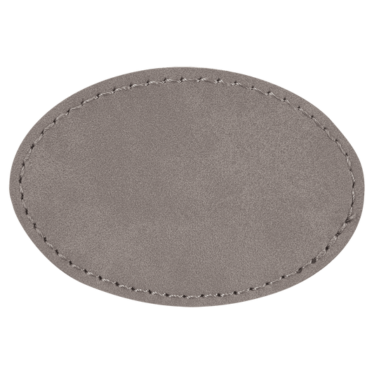 3 1/2" x 2 1/2" Oval Gray Laserable/DTF/UV DTF Leatherette Patch with Heat Adhesive