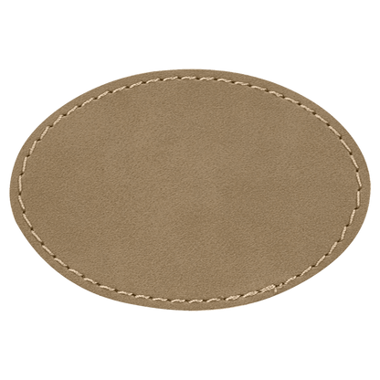 3" x 2" Oval Light Brown Laserable/DTF/UV DTF Leatherette Patch with Heat Adhesive