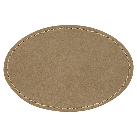 3" x 2" Oval Light Brown Laserable/DTF/UV DTF Leatherette Patch with Heat Adhesive