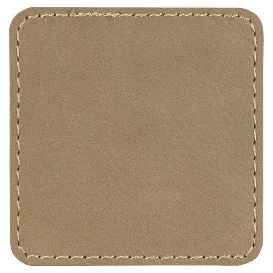 2 1/2" x 2 1/2" Square Light Brown Laserable/DTF/UV DTF Leatherette Patch with Heat Adhesive