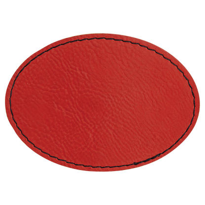 3" x 2" Oval Red Laserable/DTF/UV DTF Leatherette Patch with Heat Adhesive