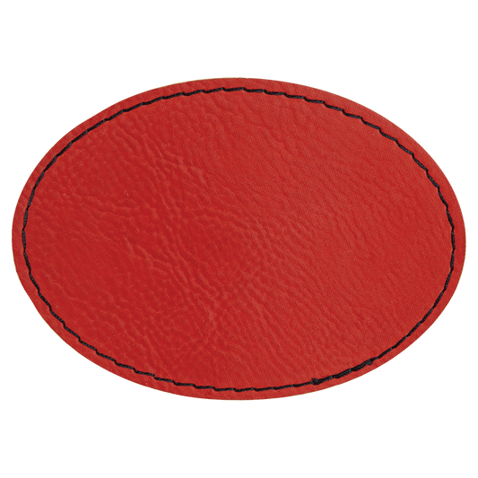 3 1/2" x 2 1/2" Oval Red Laserable/DTF/UV DTF Leatherette Patch with Heat Adhesive