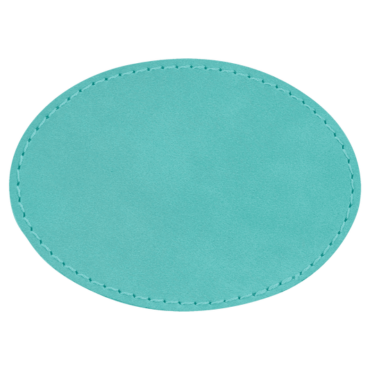 3 1/2" x 2 1/2" Oval Teal Laserable/DTF/UV DTF Leatherette Patch with Heat Adhesive