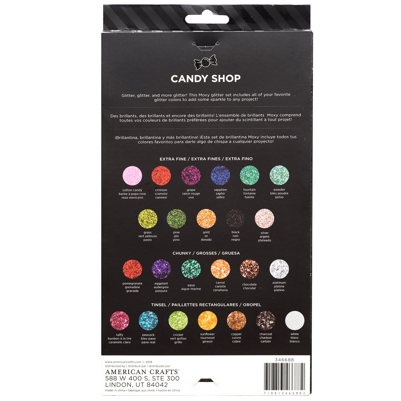 Moxy Glitter Value Pack "Candy Shop" -Mixed Glitter (Extra Fine, Chunky, Tinsel)-24 Piece Set - CraftCutterSupply.com