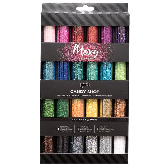 Moxy Glitter Value Pack "Candy Shop" -Mixed Glitter (Extra Fine, Chunky, Tinsel)-24 Piece Set - CraftCutterSupply.com