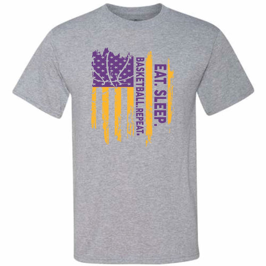 Eat Sleep Basketball Repeat Flag Purple Gold (CCS DTF Transfer Only)