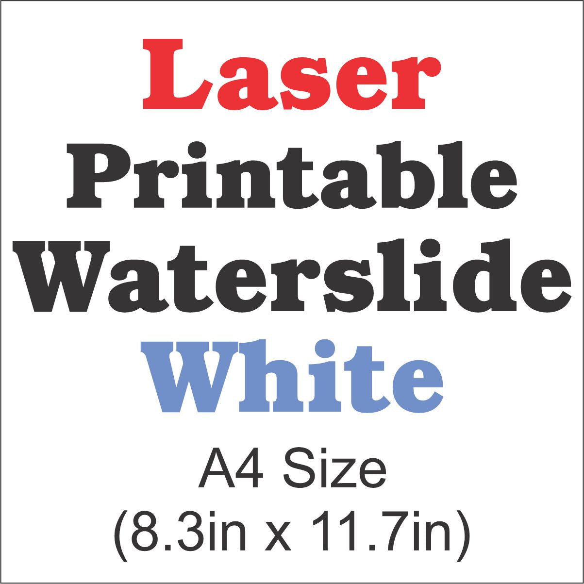 Laser Waterslide Decal Paper-White-A4 Size-8.3in x 11.7in - CraftCutterSupply.com